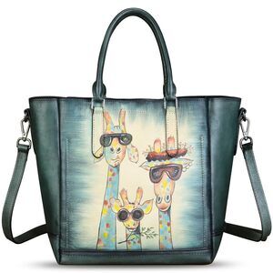 4214 Leather Handbag Hand Painted Leather Top Handle Satchel Handmade